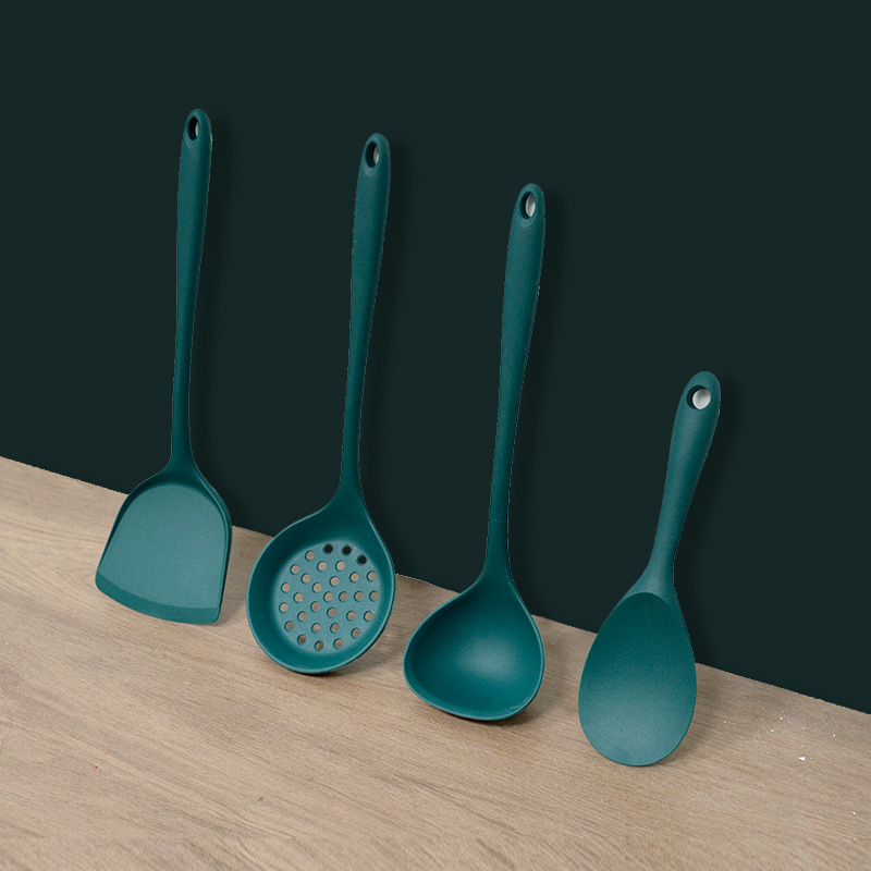 Kitchen integrated heat-resistant silicone kitchenware set, household silicone spatula, soup spoon, colander, non-stick cooking spoon and spatula