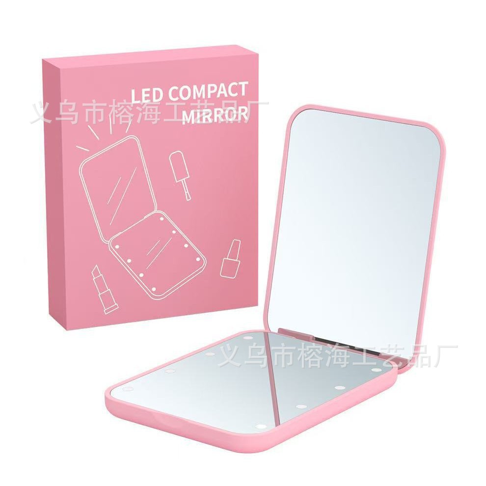 Cross-Border New Led Makeup Mirror with Light Battery Model 2X Magnifying Mirror Portable Foldableing Small Mirror
