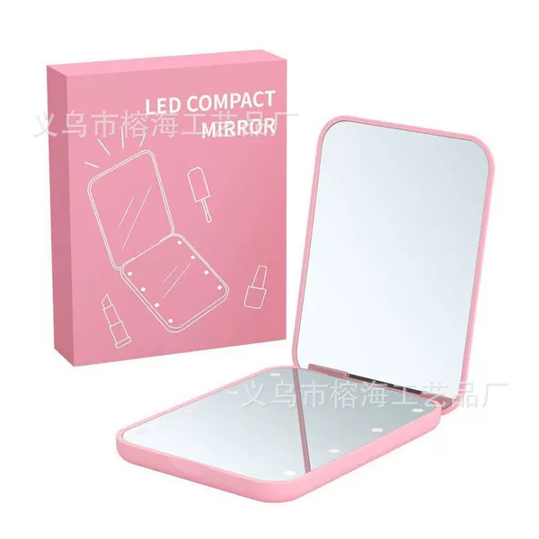 Cross-Border New Led Makeup Mirror with Light Battery Model 2X Magnifying Mirror Portable Foldableing Small Mirror