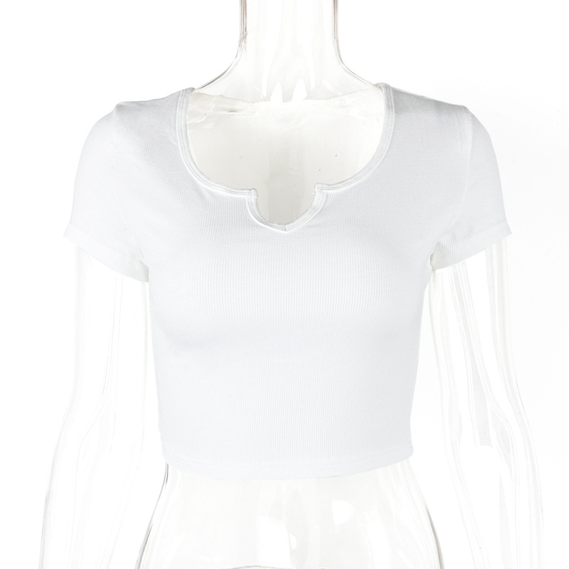 Camiseta de Verano 2025, Estilo Europeo y Americano, Nueva, para Mujer, de Algodón Puro, Acanalada, Ajustada, Corta, con Cuello en V, Manga Corta image 8