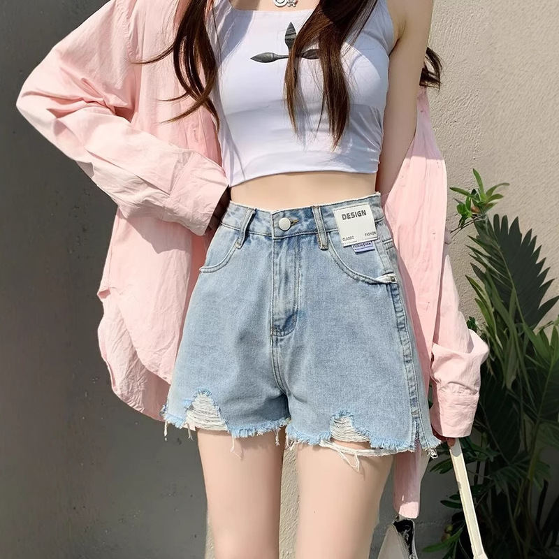 Summer New American-Style Denim Shorts for Women, Trendy Brand, Thin Design, Niche, Loose, Casual, Knee-Length Shorts