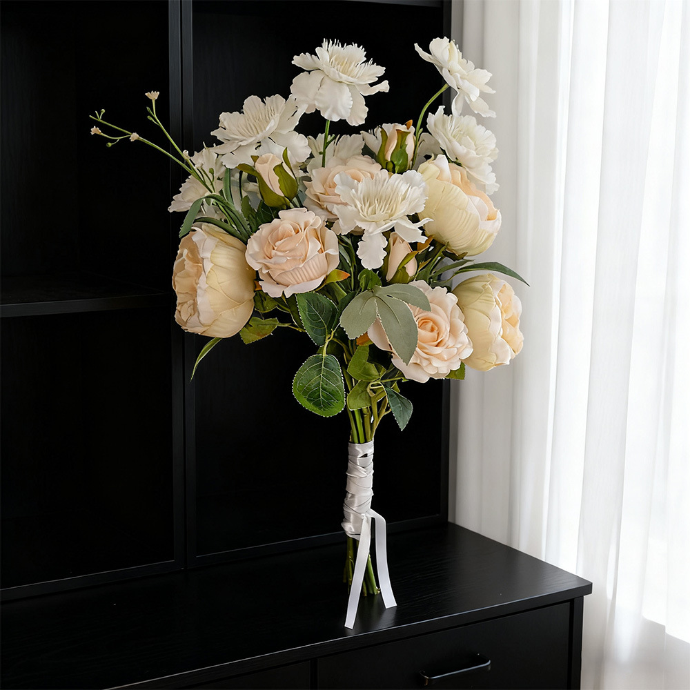 2025 Amazon nuevo producto rosa simulación flores de mano al aire libre vestido de boda props de fotografía boda flores de mano novia