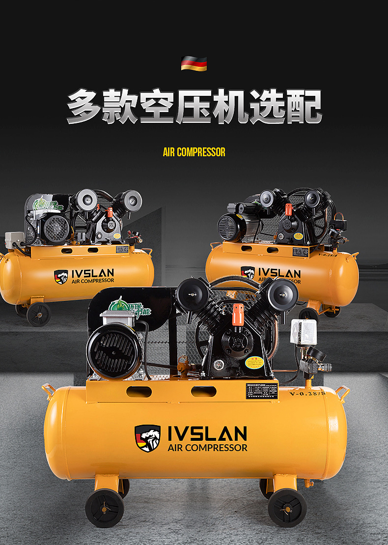Custom Aslan Belt Type Industrial Air Compressor 220 380 Piston Air Pump Full Copper Wire Air Compressor