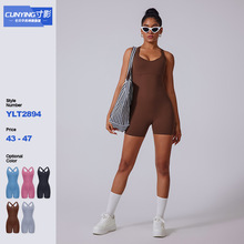 亚马逊跨境连体衣高支撑后背交叉镂空美背短裤瑜伽连体服