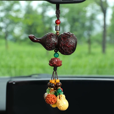Peach Wood Gourd Beaded Pendant Car Hanging Car Rearview Mirror Pendant Men and Women Simple High-End Creative Pendant (Car hanging) - peaceful-gossip-mahogany-beaded-gourd-pendant