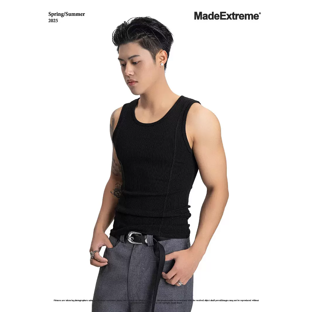 MADEEXTREME  基础坑条背心螺纹立体剪裁收腰无袖打底 口粮单品