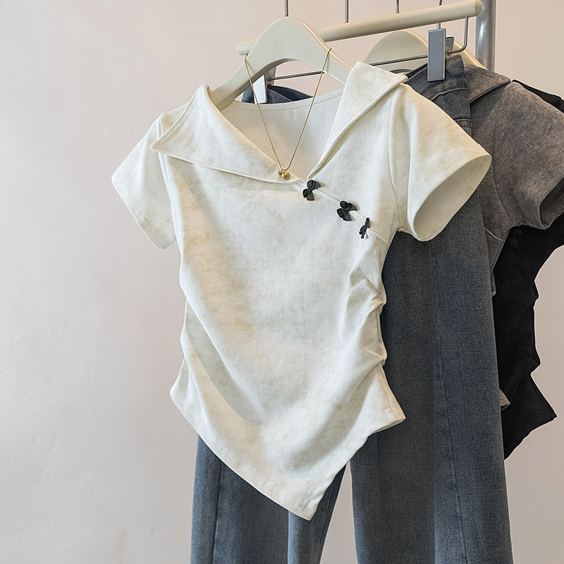 화이트 탑 [시원하고 달콤하고 매콤한/프렌치 시크 스타일 셔츠/올해 하이엔드 트렌드/틈새 디자인, 독특하고 나이를 줄여주는/레이어드 느낌]