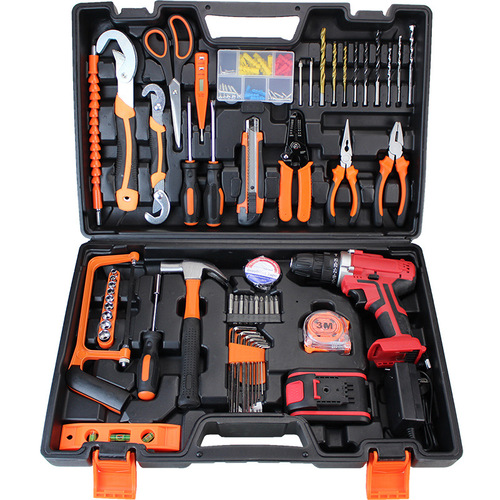 Hardware tool box complete set of home decoration tool set multi-functional portable 21V lithium battery impact drill