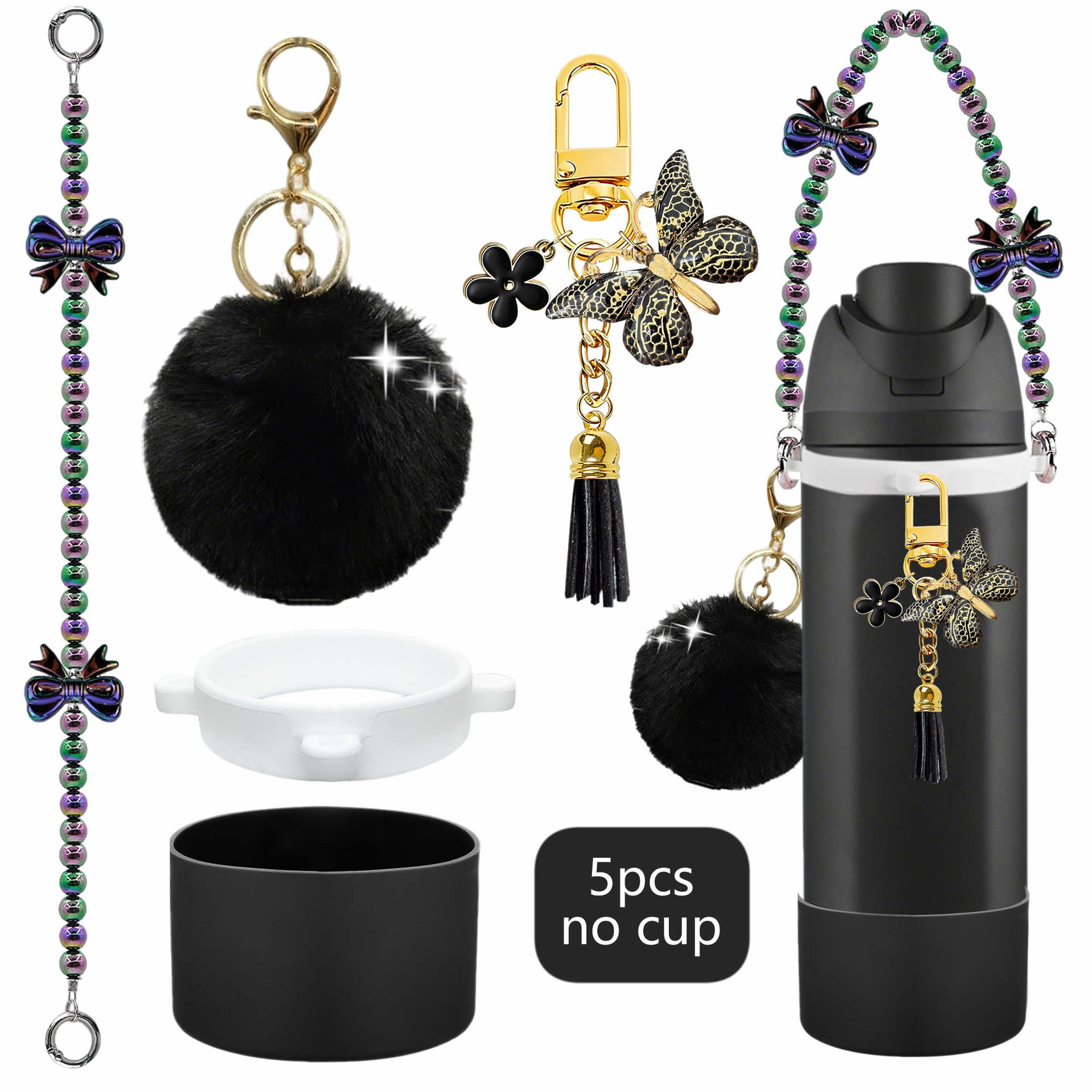 Transfronterizos Stanley Cup Flor Decoración gorra de paja Silicone Cup Cover Cup Ball Cup Colgante de llaves Cuerdas de mano