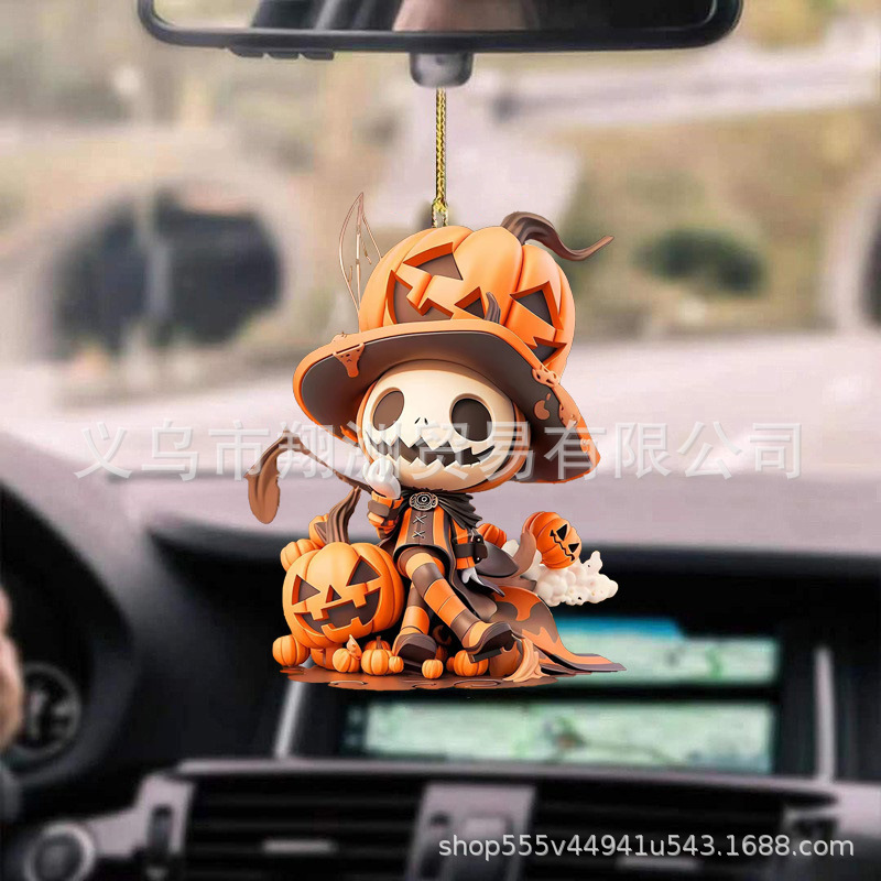 Colgantes de automóviles de Halloween transfronterizos creativos calabaza Jack Vampiro decoración espejo retrovisor llaveros colgantes de fiesta