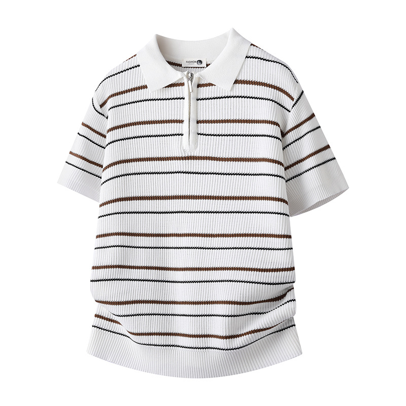 Polo camiseta camiseta de punto camiseta de manga corta camiseta de hombre medio cremallera estriada textural viejo viento de verano fábrica transfronteriza al por mayor