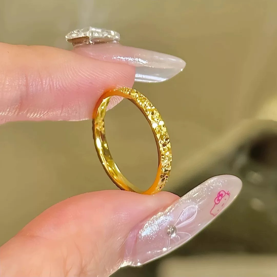Crushed Ice Ring for Women, Golden Couple's Baby's Breath, Crushed Ice Gold Ring, Thin Circle Plain Ring, Wholesale