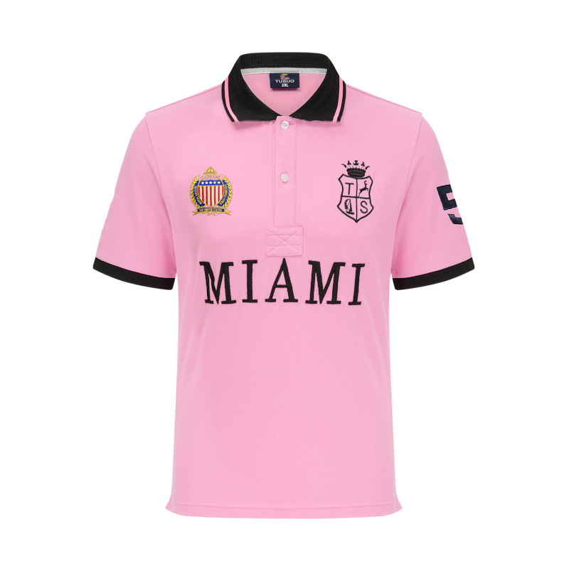 Nuevo Polo de manga corta Camisa de los hombres transfronterizos clásico Rosa deportes casual algodón slim fit más tamaño de manga corta Camiseta de la solapa