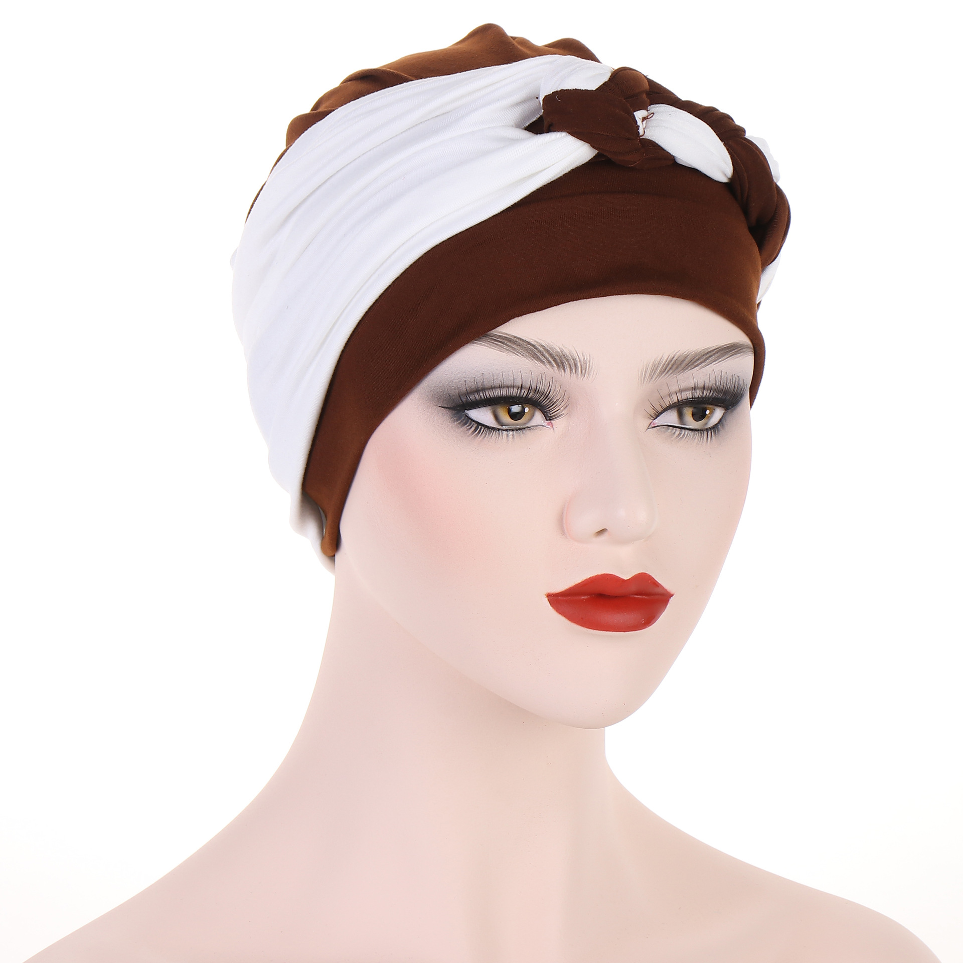 new color-blocked side braid soft turban cap Muslim chemotherapy cap cross-border pullover cap Baotou cap_voghion.com