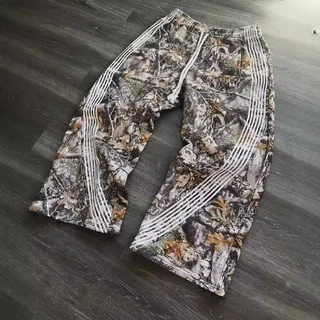 严选美式三条杠运动休闲裤男秋季设计感小众树叶迷彩机能工装裤