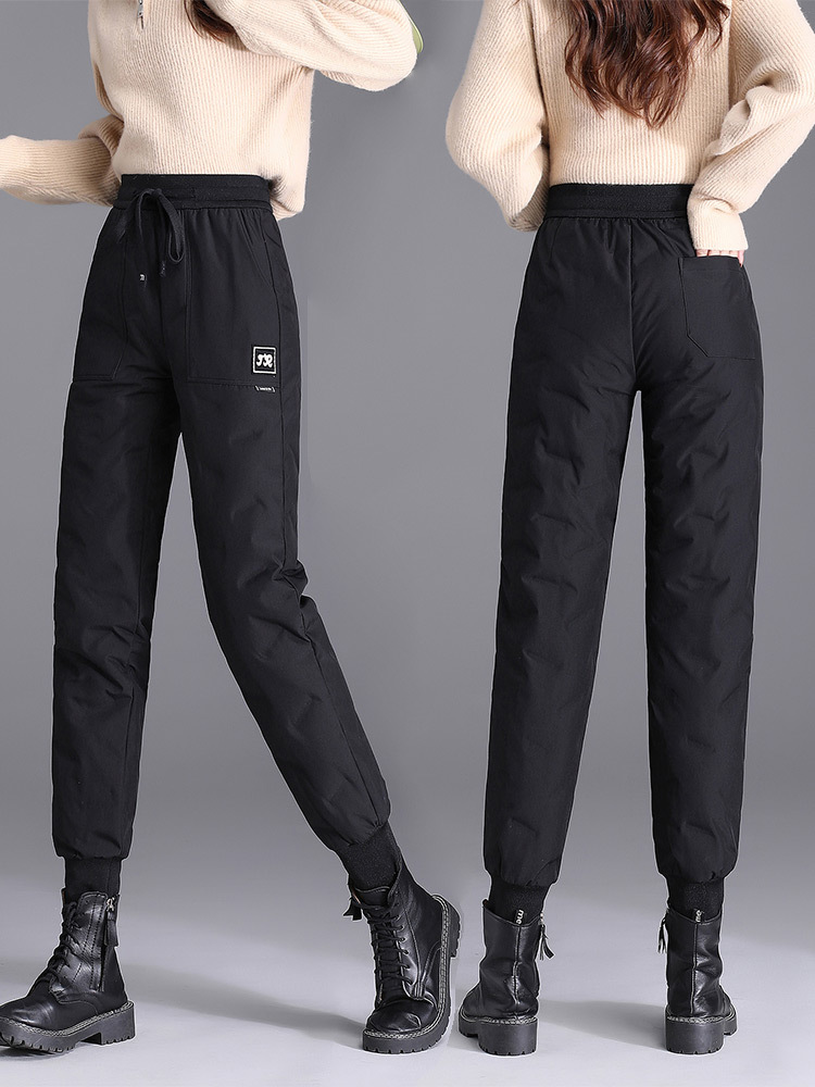 Pantalones de plumón de pato blanco para mujer, se pueden usar al aire libre, a la moda, de cintura alta, gruesos, cálidos, a prueba de frío, pantalones de algodón para mujer con puños image 3