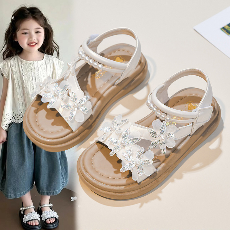 Zapatos de princesa de arco para niños 2026 verano nuevos zapatos de playa de perla suave para niños grandes zapatos de aire exterior image 4