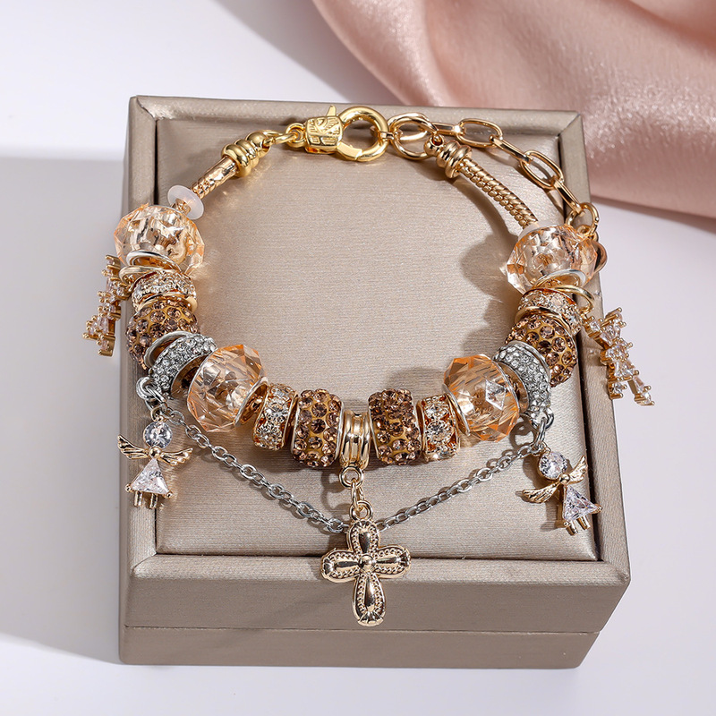 Panjia Cross-Border Bracelet Light Luxury Gold Cross Angel Temperament Bracelet Women's Niche Adjustable Bracelet Panjia Cross-Border Bracelet Light Luxury Gold Cross Angel Temperament Bracelet Women's Niche Adjustable Bracelet