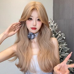 千鸟かつら手织りレース长いカール新しい日系リネンゴールドlolita自然オールカバー日常かつら