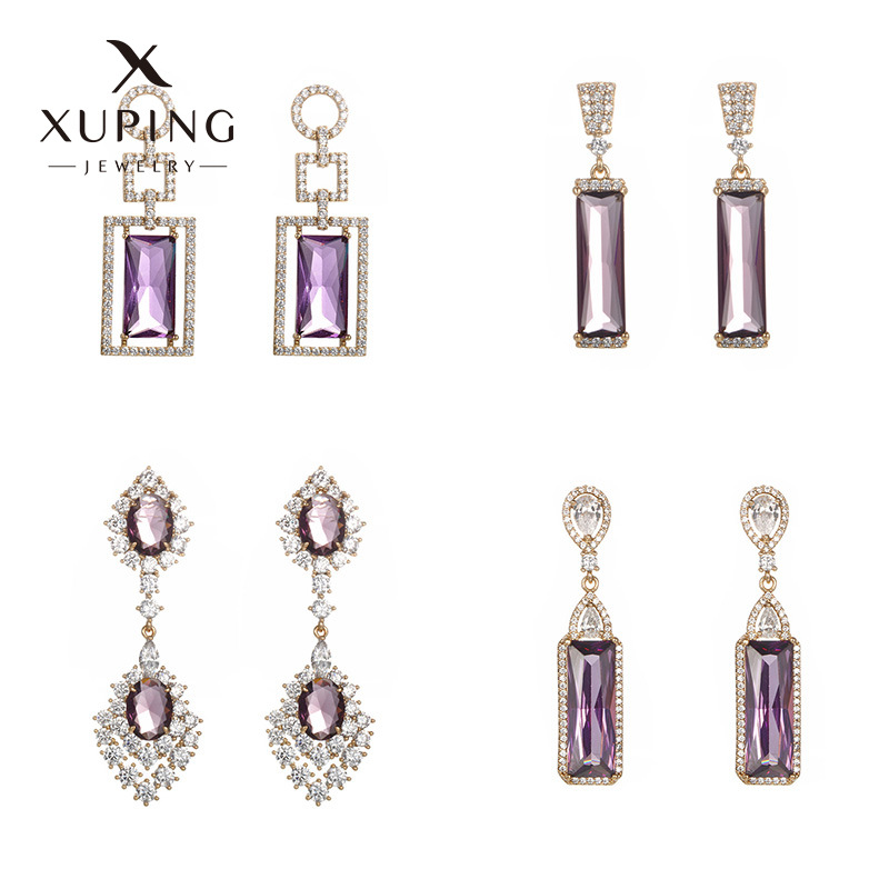 Pendientes Cuadrados Geométricos Morados de Circonita con Incrustaciones de Cobre de Xuping Jewelry, Pendientes Vintage de Lujo