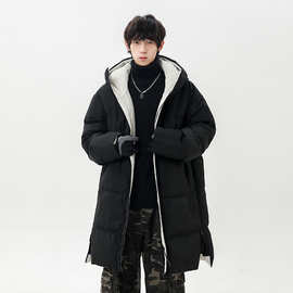 棉衣男秋冬季新款过膝长款棉服男女同款纯色保暖宽松休闲加长棉服