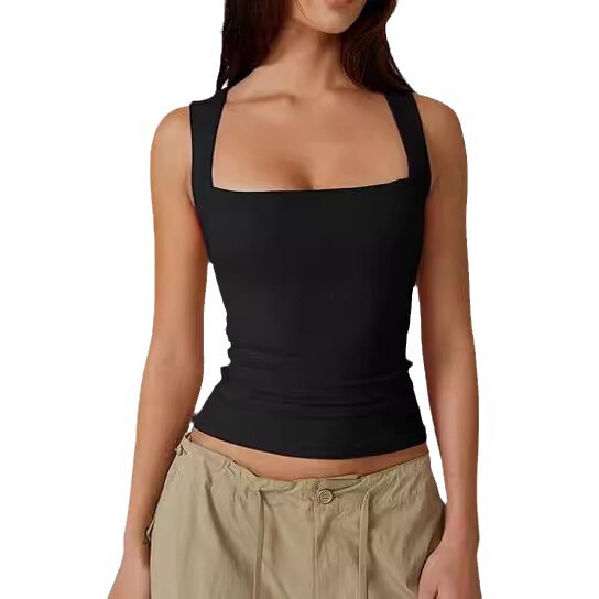 Inner Cross-border European and American Women's Camisole Vest Hot Girl Fashion Camisole Autumn Square Collar Top Milk Silk Women's Clothing