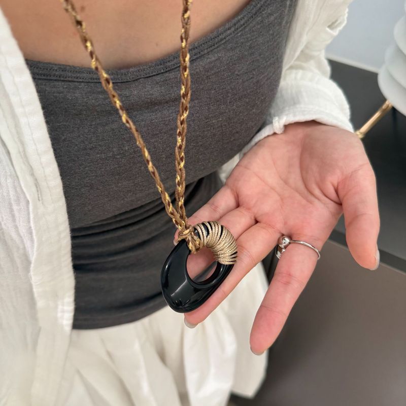 不规则环扣手工绕绳项链女新中式复古小众设计感长款毛衣链配饰品|undefined