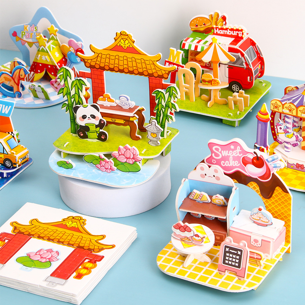 Niños 3D puzzle de papel tridimensional jardín de infantes niños y niñas puzzle ensamblado a mano DIY material paquete juguete