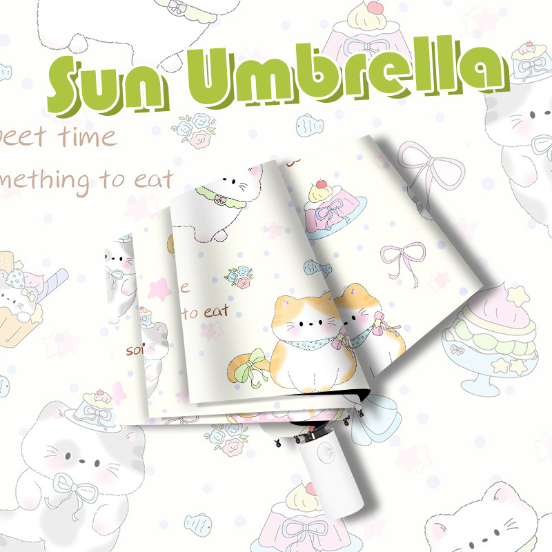 Sun Umbrella for Women, Dual-Use for Sun and Rain, Uv Protection, Fully Automatic Folding Umbrella, Upf50+, Sunshade, Outdoor, Black Coating