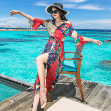 现货2024新款泰国三亚沙滩裙民族风透气面料海边度假旅游连衣裙女