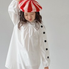 2024春夏新款女童韩版气质棉质白色中长款衬衫裙设计款中大童衬衫