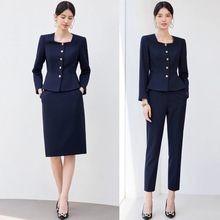 艾尚臣高级感藏青色西装气质优雅百搭酒店经理前台正式场合职业装