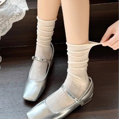 White Mary Jane medium-length socks for girls and boys, summer thin version piling socks, mesh heart breathable cute ballet style socks