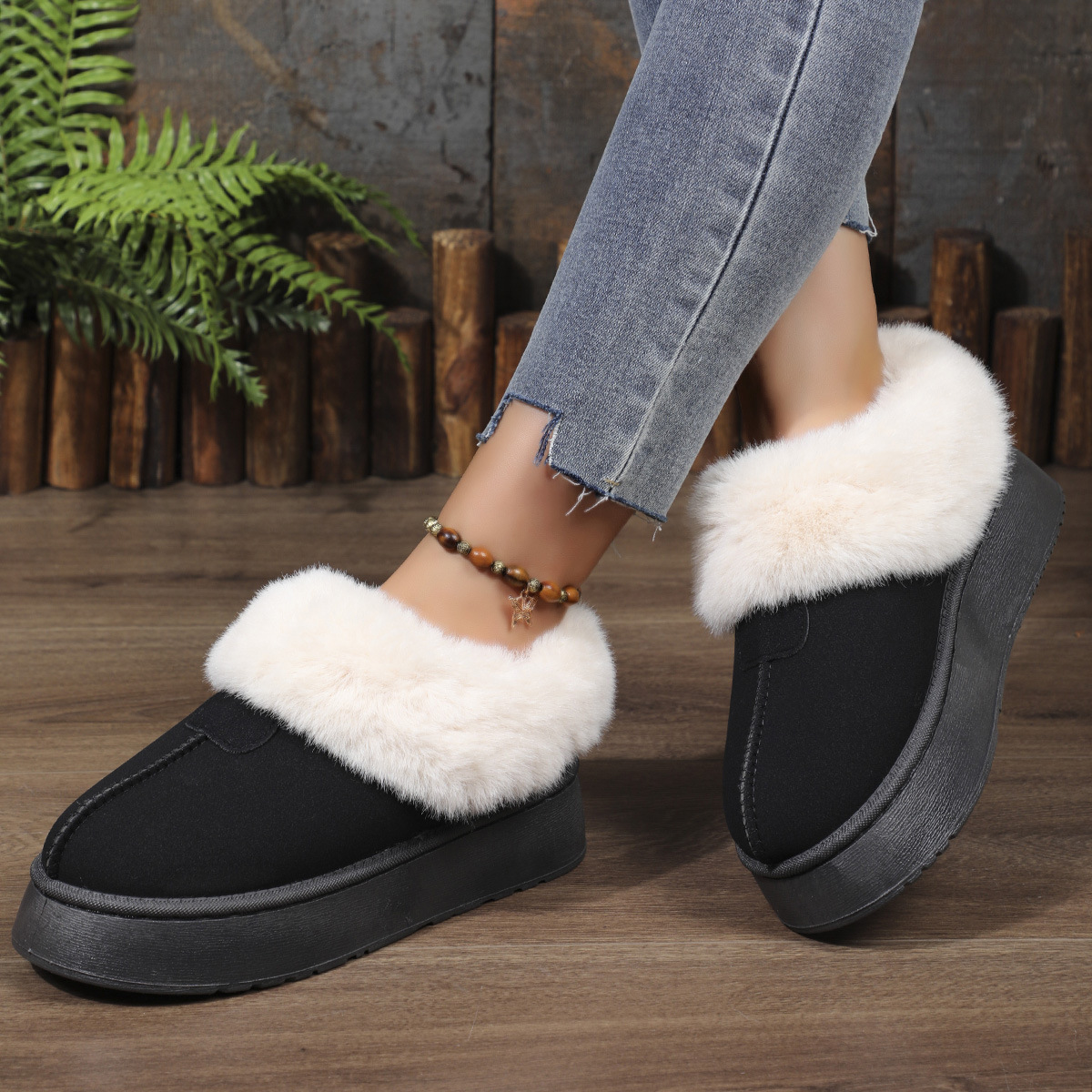 New platform low-top casual women's boots warm fluffy snow boots_voghion.com