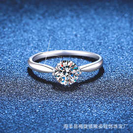s925纯银莫桑石指环 小蛮腰跨越星河高端求婚1克拉莫桑石戒指批发