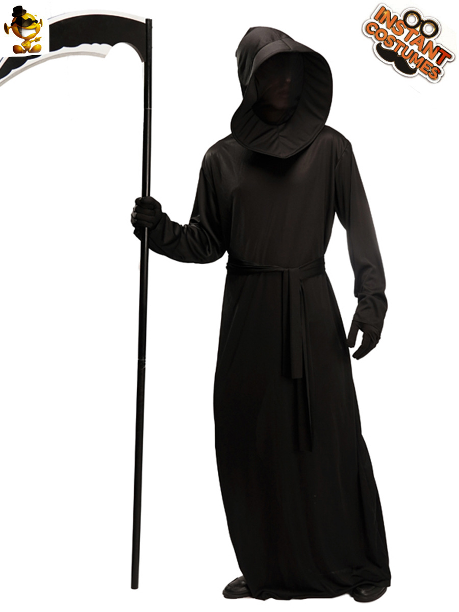 Gran hombre negro diablo Halloween traje fantasma Festival hoz monstruo hoz rol juego muerte etapa rendimiento traje image 3