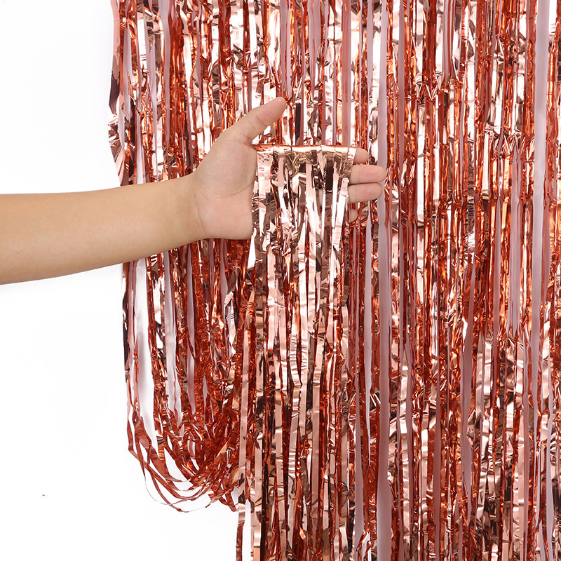 Nuevo 1*2 M cortina de seda de la lluvia película de aluminio boda fiesta de cumpleaños Fondo puerta cortina decoración Año Nuevo DISEÑO DE Navidad al por mayor