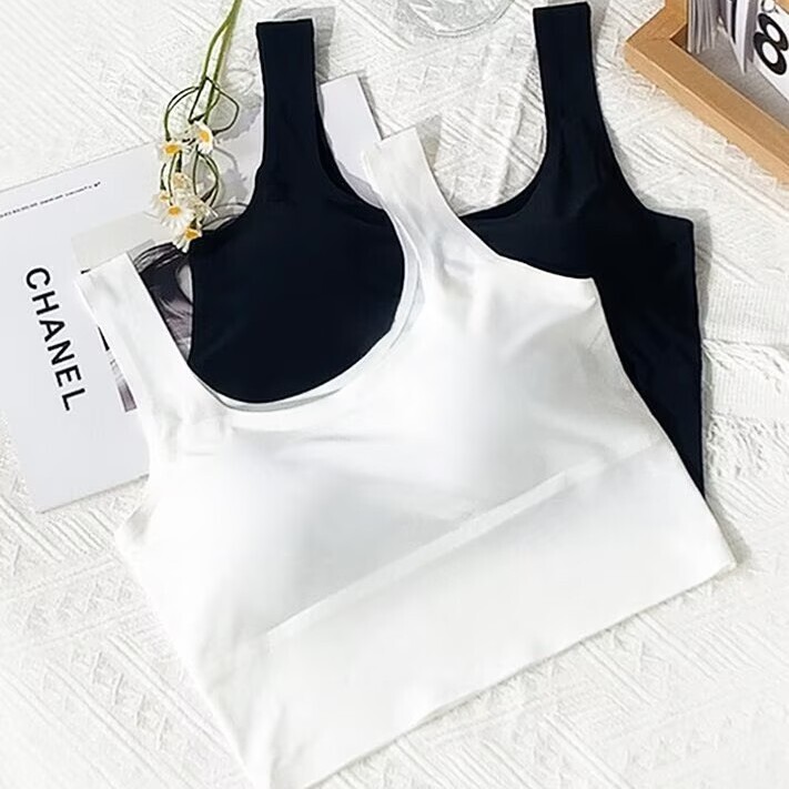 Wide Shoulder Strap Ice Silk Tube Top Bra for Teenage Girls, Development Period, No Underwire, Anti-Exposure, Wrap-Around Vest