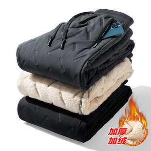 Winter Lambskin Pants Men's fleece-lined Warm Casual Sports Pants Loose Straight All-match plus size Cotton Pants