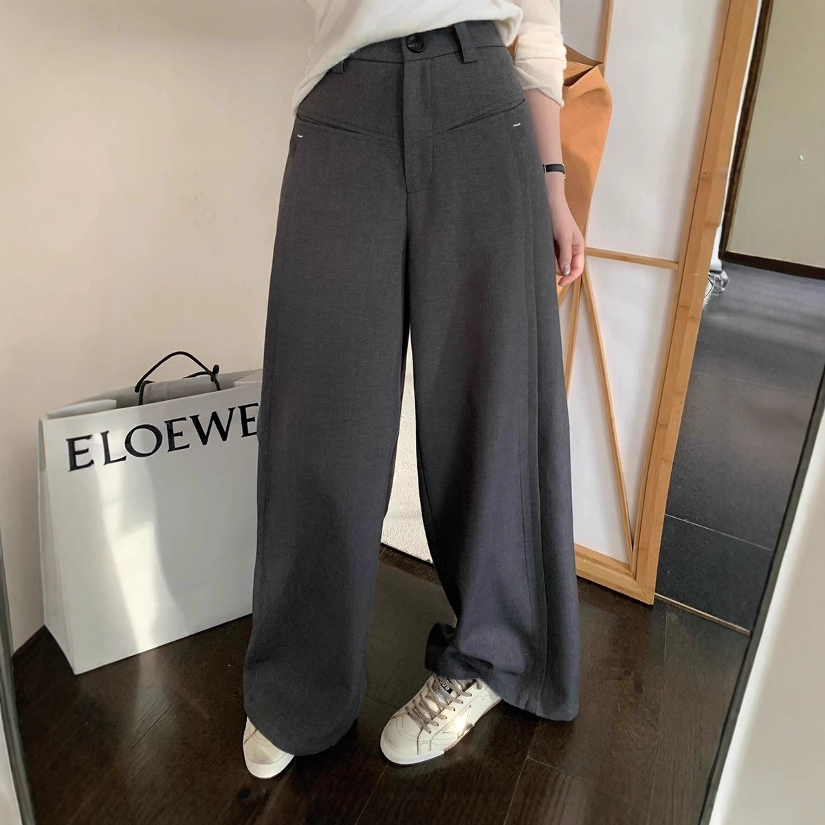 Autumn and Winter Solid Color Lazy Style Design Wide-Leg Drape Women's Loose Slimming Casual Pants G1535