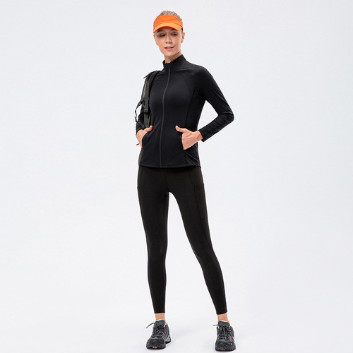 Women's new autumn and winter yoga jacket nylon sportswear tight elastic running zipper fitness clothes long sleeves 12612