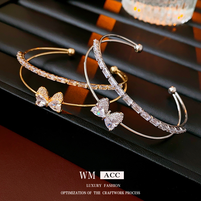 Zircon amor arco pulsera de doble capa ligera lujo fría viento versátil pulsera alta sensación fábrica de joyas de moda