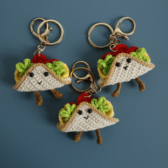 可愛手工編織三明治掛件 早餐吐司片毛線鈎織掛飾 手作鑰匙扣成品