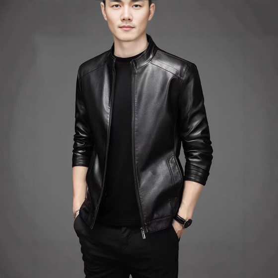 New Style Leather Clothes Men's Middle-aged and Elderly Men's Collar Leather Clothes Business Casual Dad Clothes Spring and Autumn Leather Coat PU Leather Jacket Men's