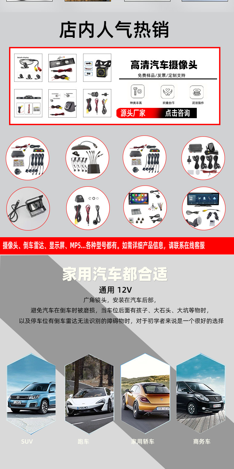 Universal Car-Mounted Ccd High-Definition Camera with Night Vision, Waterproof, Korean-Style Reversing 360 Panoramic View