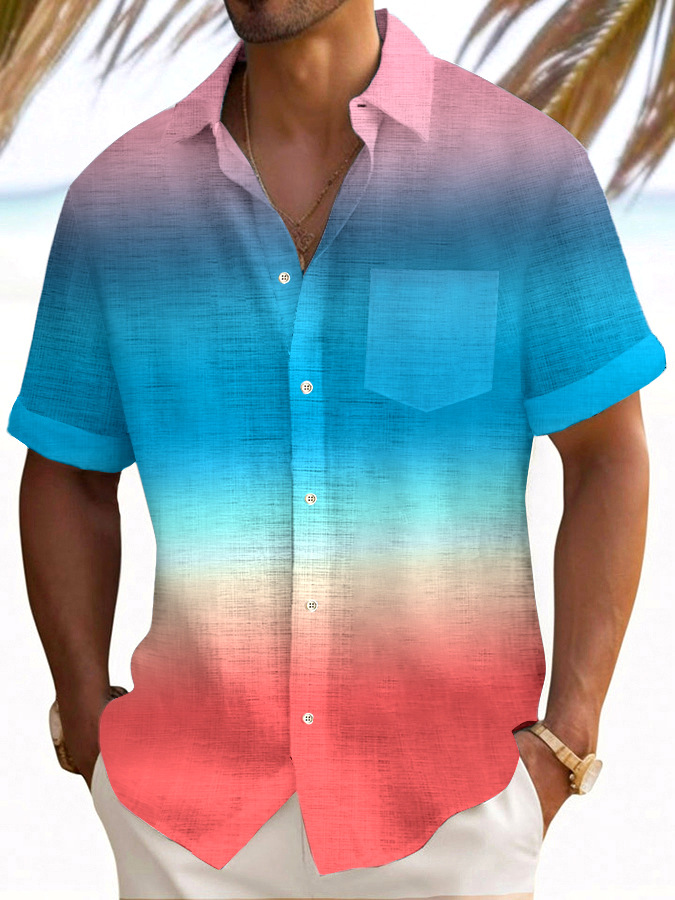 2025 nuevo estilo comercio exterior transfronterizo elemento creativo camisa 3D impresión digital tendencia suelta camisa de manga corta top de hombre