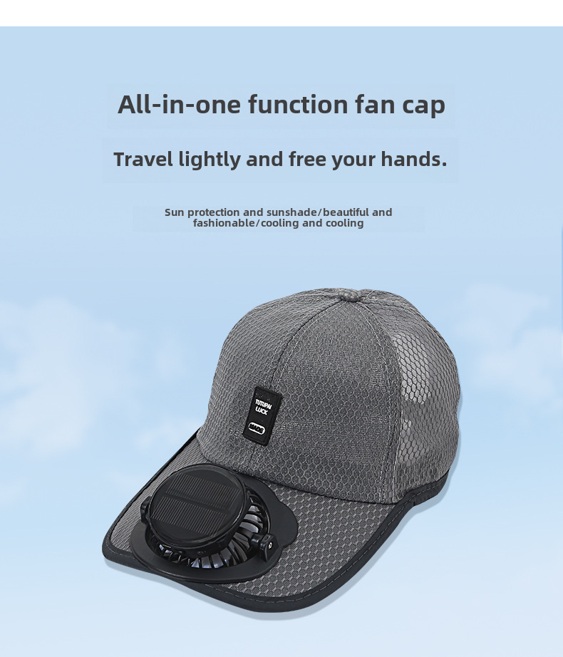 Breathable Mesh Baseball Cap With Solar Fan For Sun Protection_voghion.com