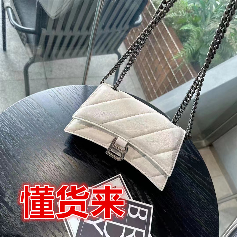 B's New Bag Hourglass Bag Genuine Leather Pleated Quilted Chain Bag Single Shoulder Crossbody Women's Bag High-End Women's Bag B's New Bag Hourglass Bag Genuine Leather Pleated Quilted Chain Bag Single Shoulder Crossbody Women's Bag High-End Women's Bag