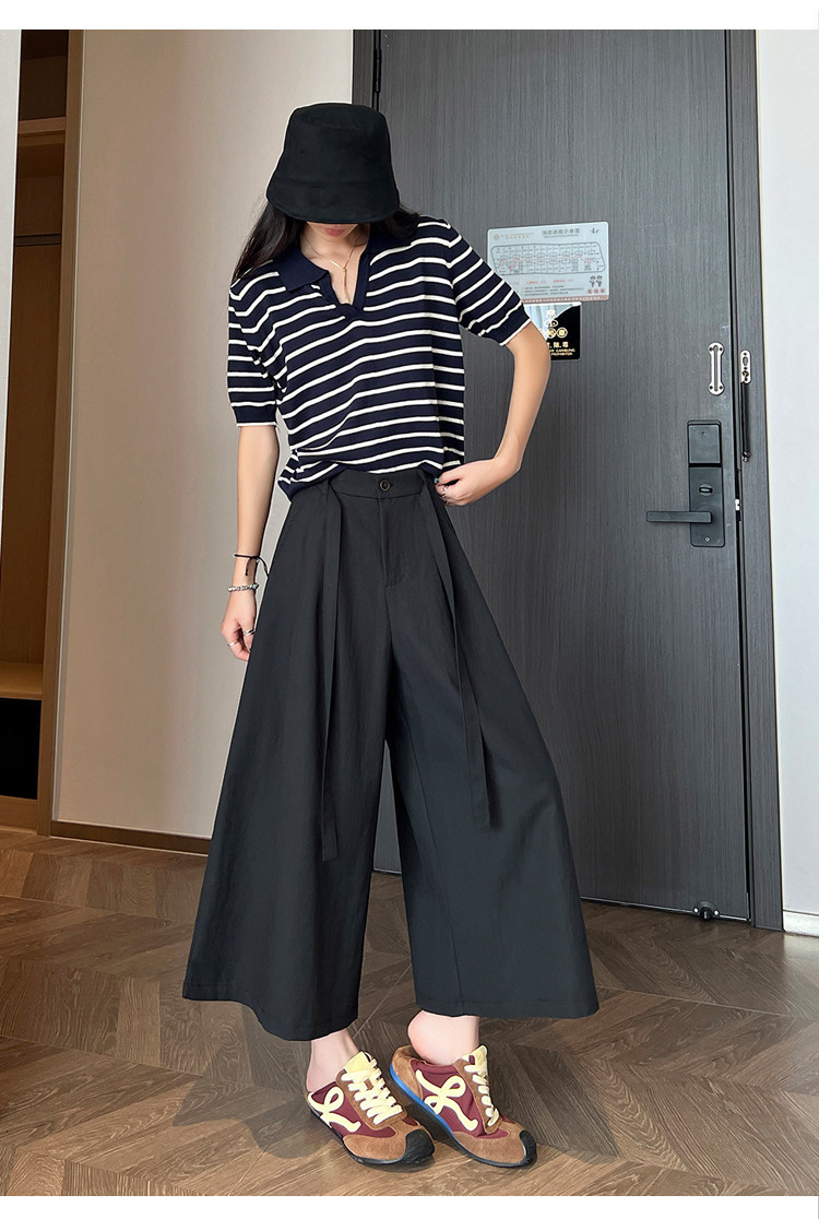 Quần culottes nữ ống rộng cạp cao suông rủ dáng dài 9 phân chất liệu lụa mát mùa hè — màu đen chi tiết 30