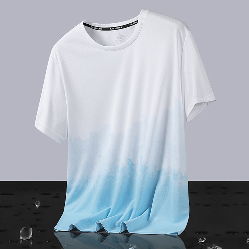 Verano fresco delgado transpirable hielo ojo de seda camiseta de manga corta hombre ropa deportiva de secado rápido hombre